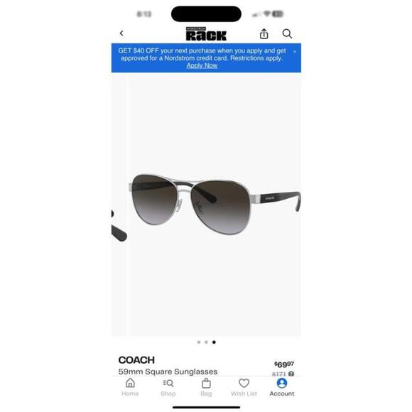 Coach 59mm Square Sunglasses - Picture 1 of 7
